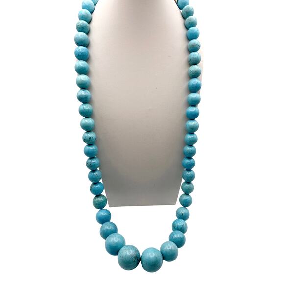 Blue Turquoise XL Vintage Necklace Sterling Silver Closure 26” - Picture 3 of 7